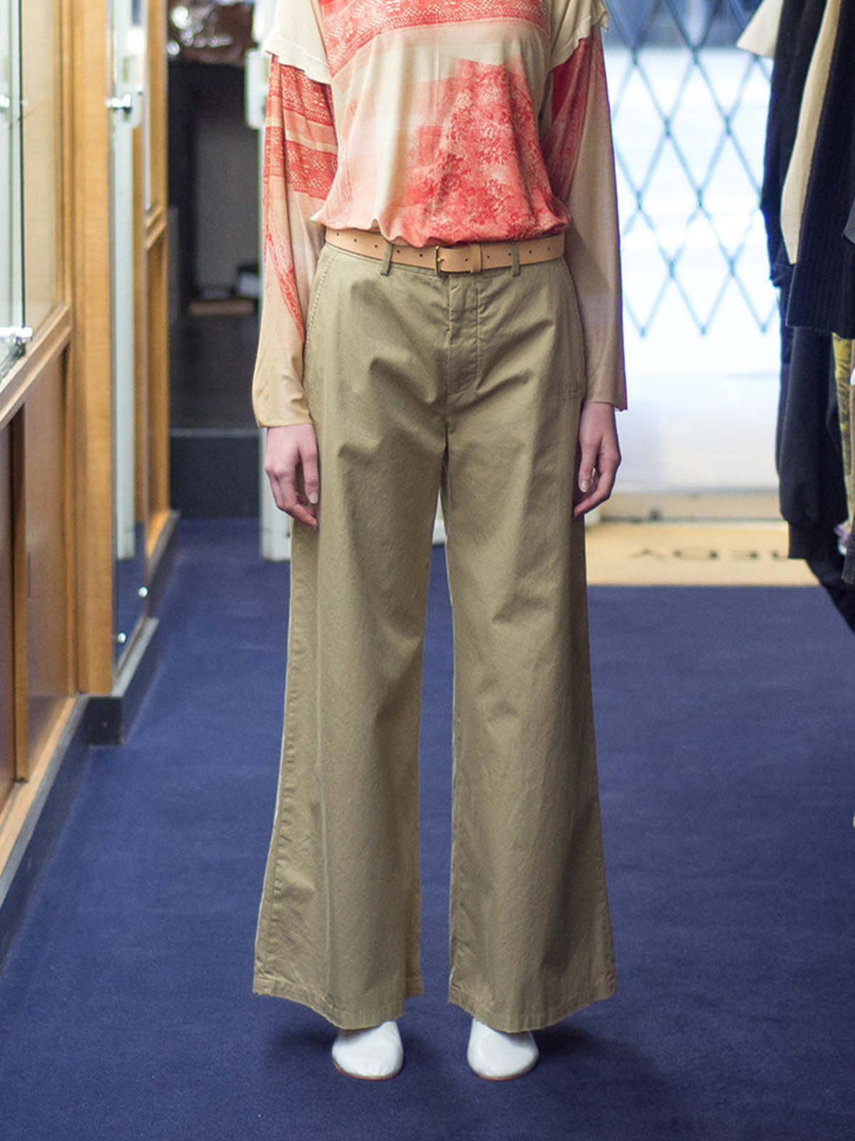 Maison Margiela MM6 Wide Leg Trouser - Khaki | Garmentory