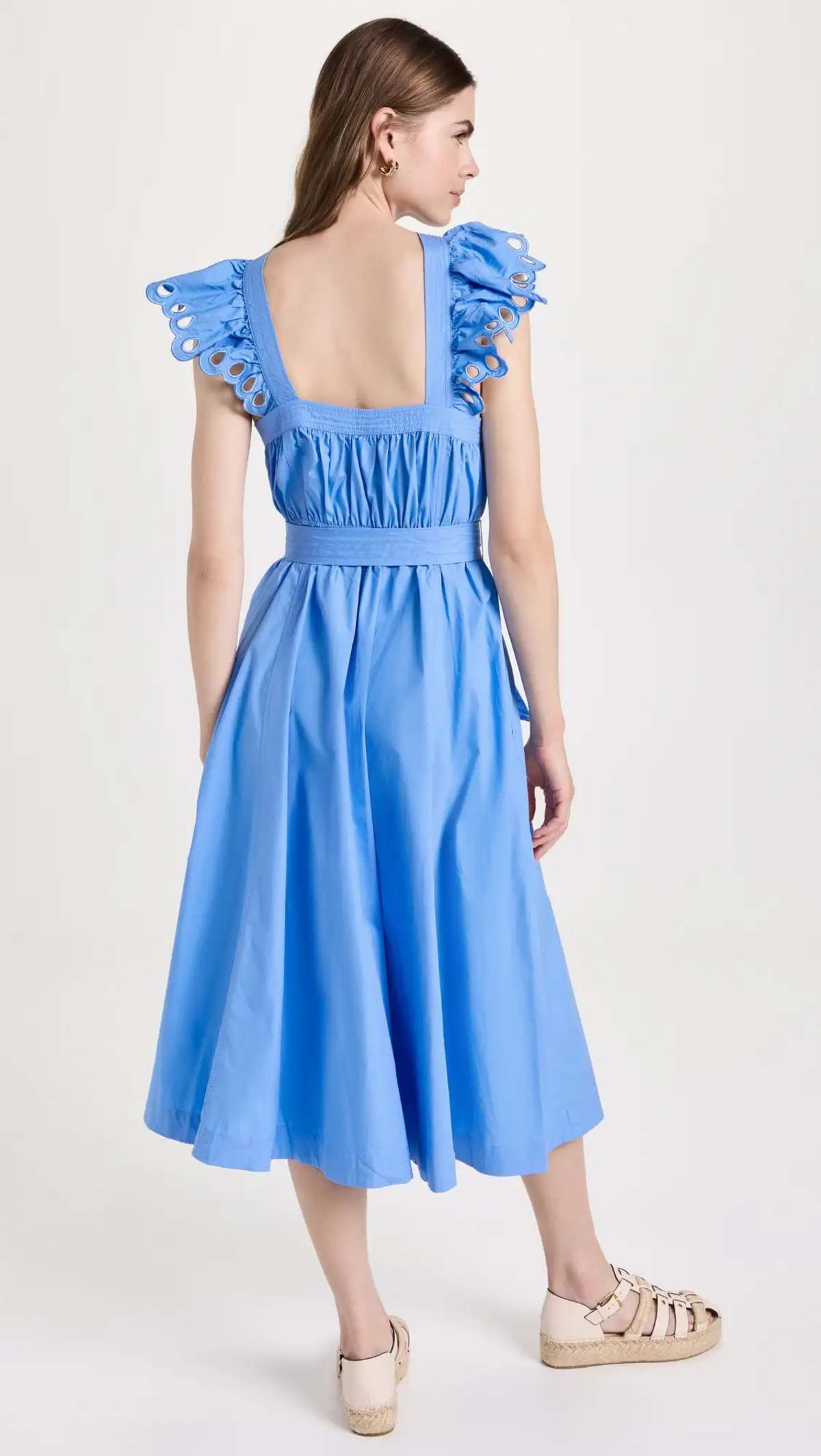 sachin and babi light blue dress Embroidered Ruffle Off-Shoulder Midi Dress – JardinVue