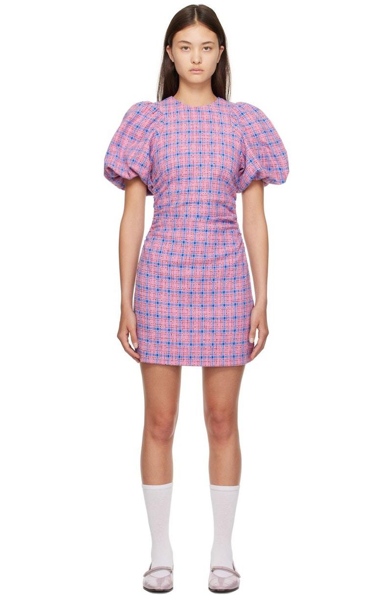 ワンピース Ganni 'Crinkled Check Mini' dress Black Crinkled Check Mini Dress | GANNI US