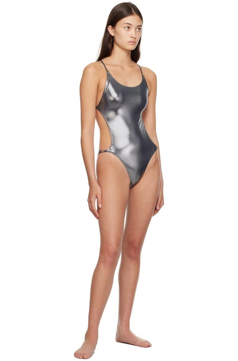 GANNI Shine One-Piece Swimsuit - Silver | Garmentory