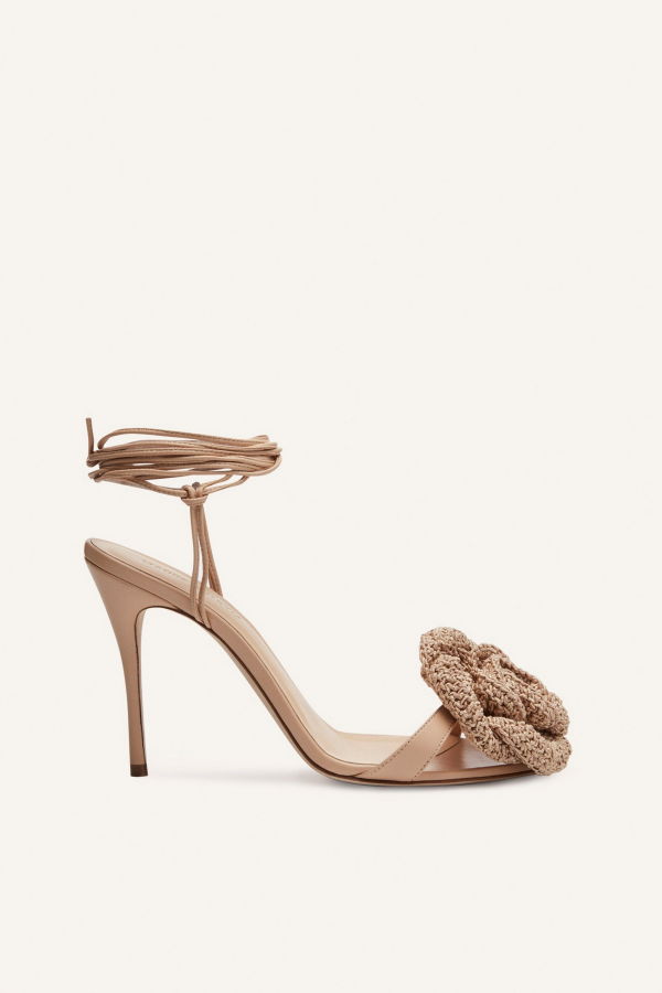 Magda Butrym Sandals Wrap Around - Nude Crochet Flower