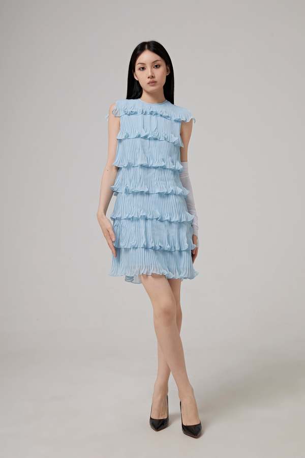 Rochas Sleeveless A Line Dress - Light/Pastel Blue | Garmentory Rochas Sleeveless A Line Dress - Light/Pastel Blue | Garmentory