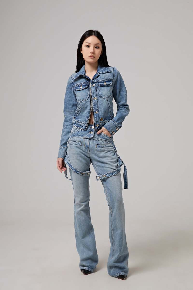 COURREGES ZIPPER BLUE DENIM JACKET - LIGHT BLUE WASH