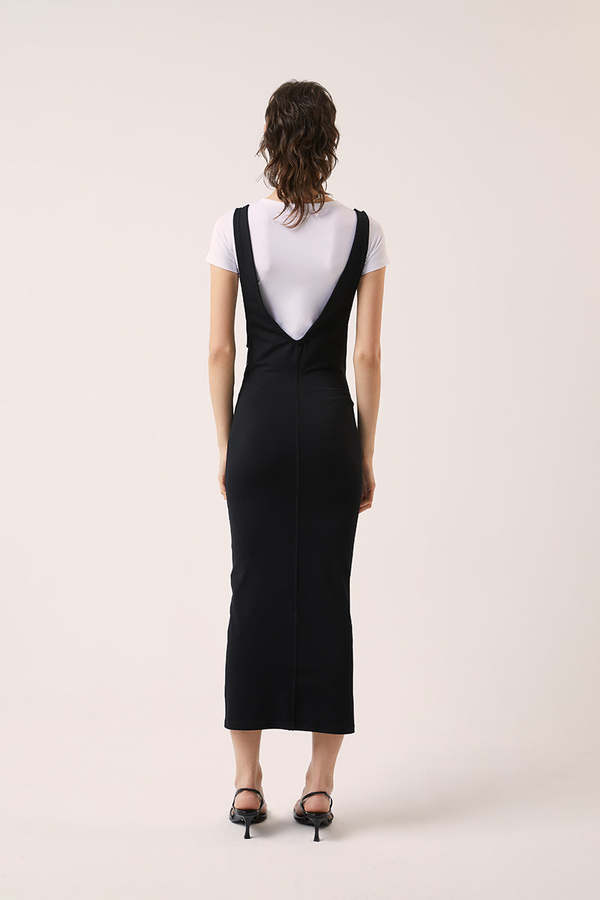 knee length dresses for ladies Rosa Halter Linen Midi Dress-Navy