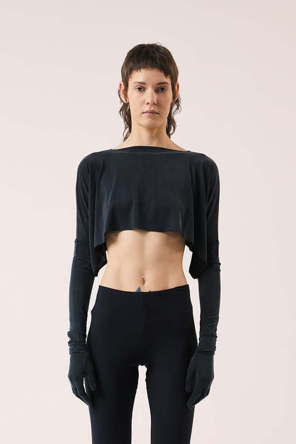 MM6 Maison Margiela Glove Sleeve Crop Top - Black | Garmentory