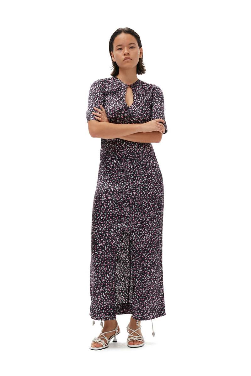 ganni silk stretch satin dress Ganni Silk Stretch Satin Dress in Alaskan Blue