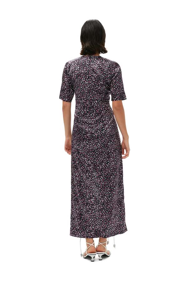 ganni silk stretch satin maxi dress Ganni Silk Stretch Satin Maxi Dress - Black Print