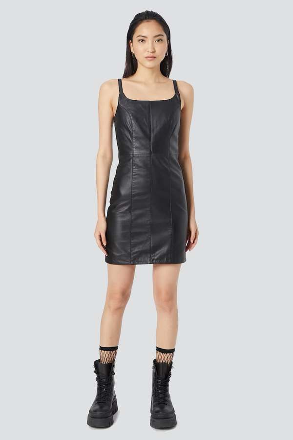 DEADWOOD Black Leather Mimi Dress - Black