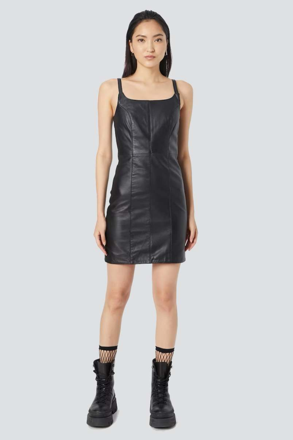 DEADWOOD Black Leather Mimi Dress - Black