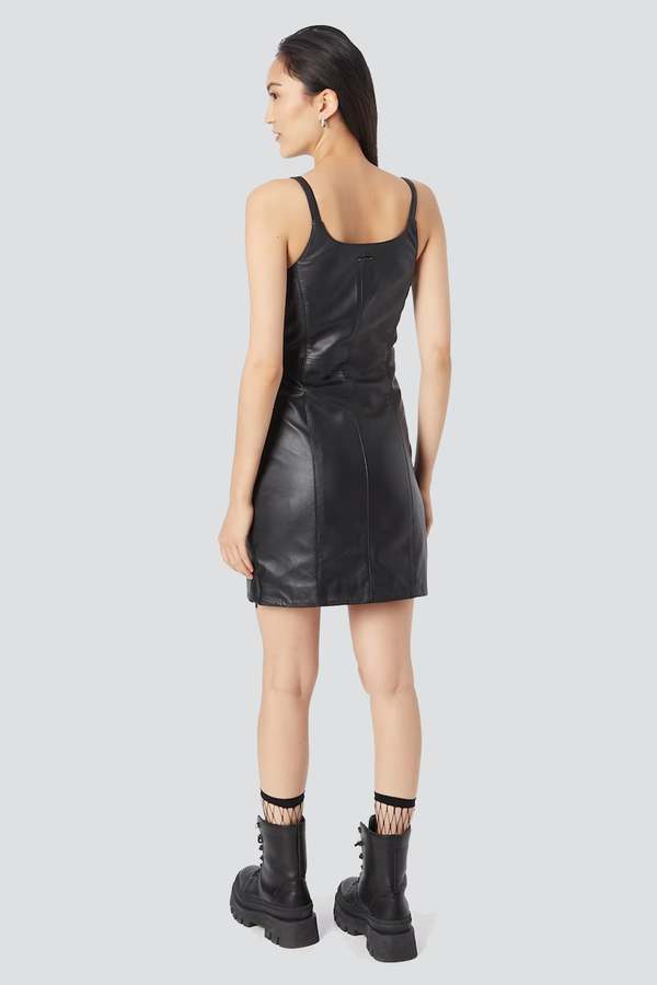 DEADWOOD Black Leather Mimi Dress - Black