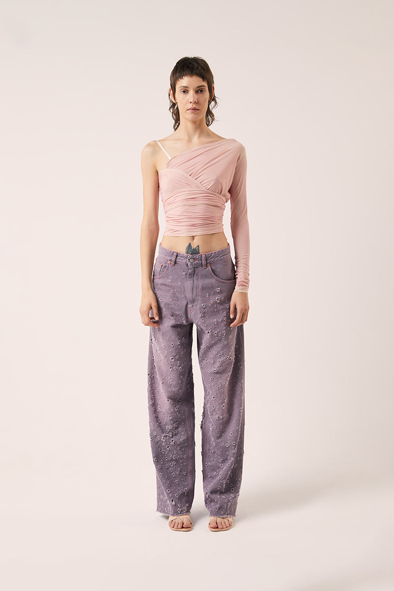 Mm6 Maison Margiela Distressed Straight Leg Jeans - Pink | Garmentory