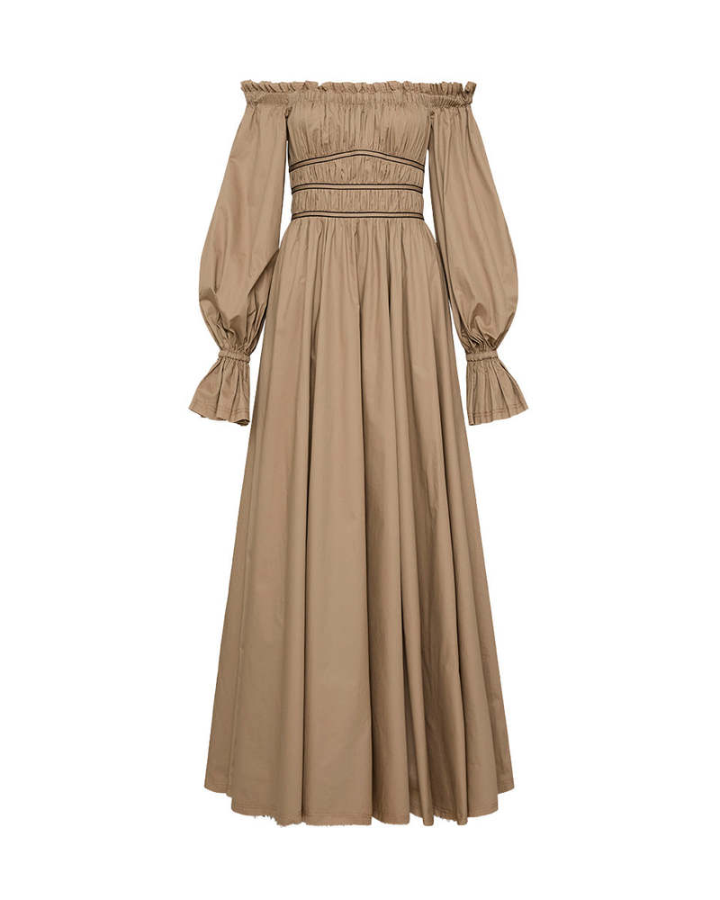 Aje Wattle Off-Shoulder Midi Dress - Beige | Garmentory