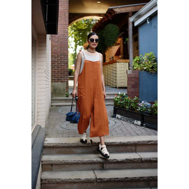 VIKOLINO Linen Romper - Rust | Garmentory VIKOLINO Linen Romper - Rust | Garmentory