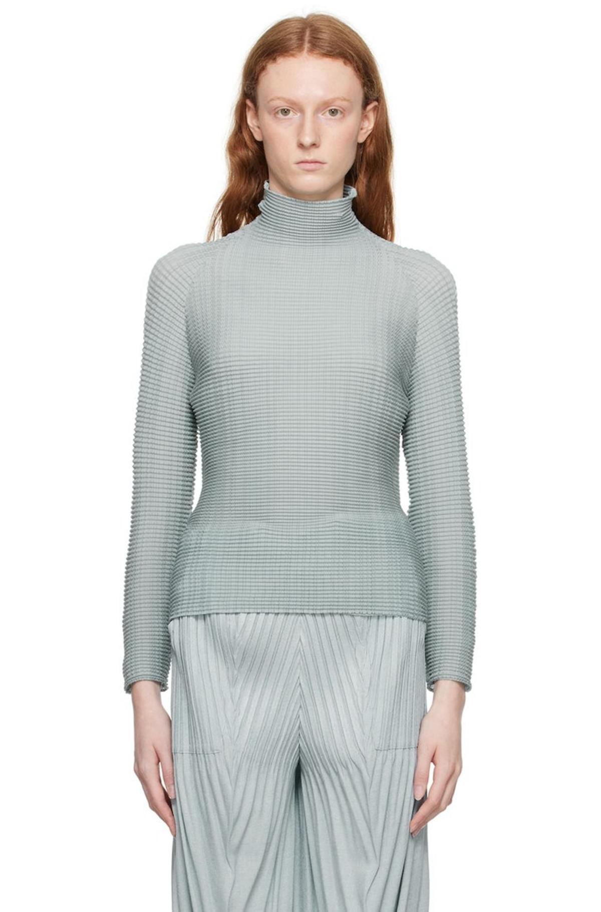 Issey Miyake Blue Wooly Pleats-36 Turtleneck - Light Blue | Garmentory