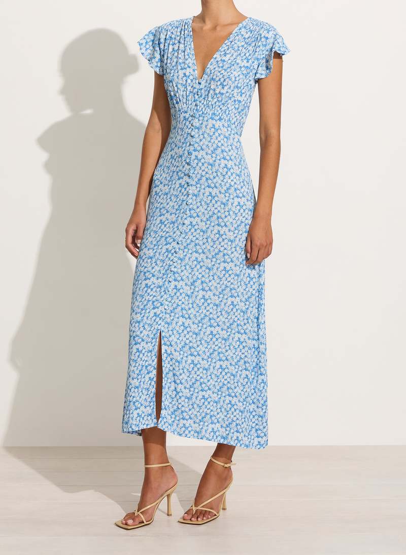 Faithfull The Brand Magdelena Midi Dress - Blue Floral | Garmentory