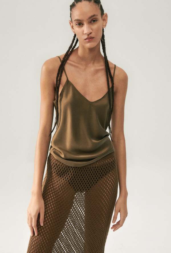 Silk Laundry BIAS CUT CAMI - DARK EARTH