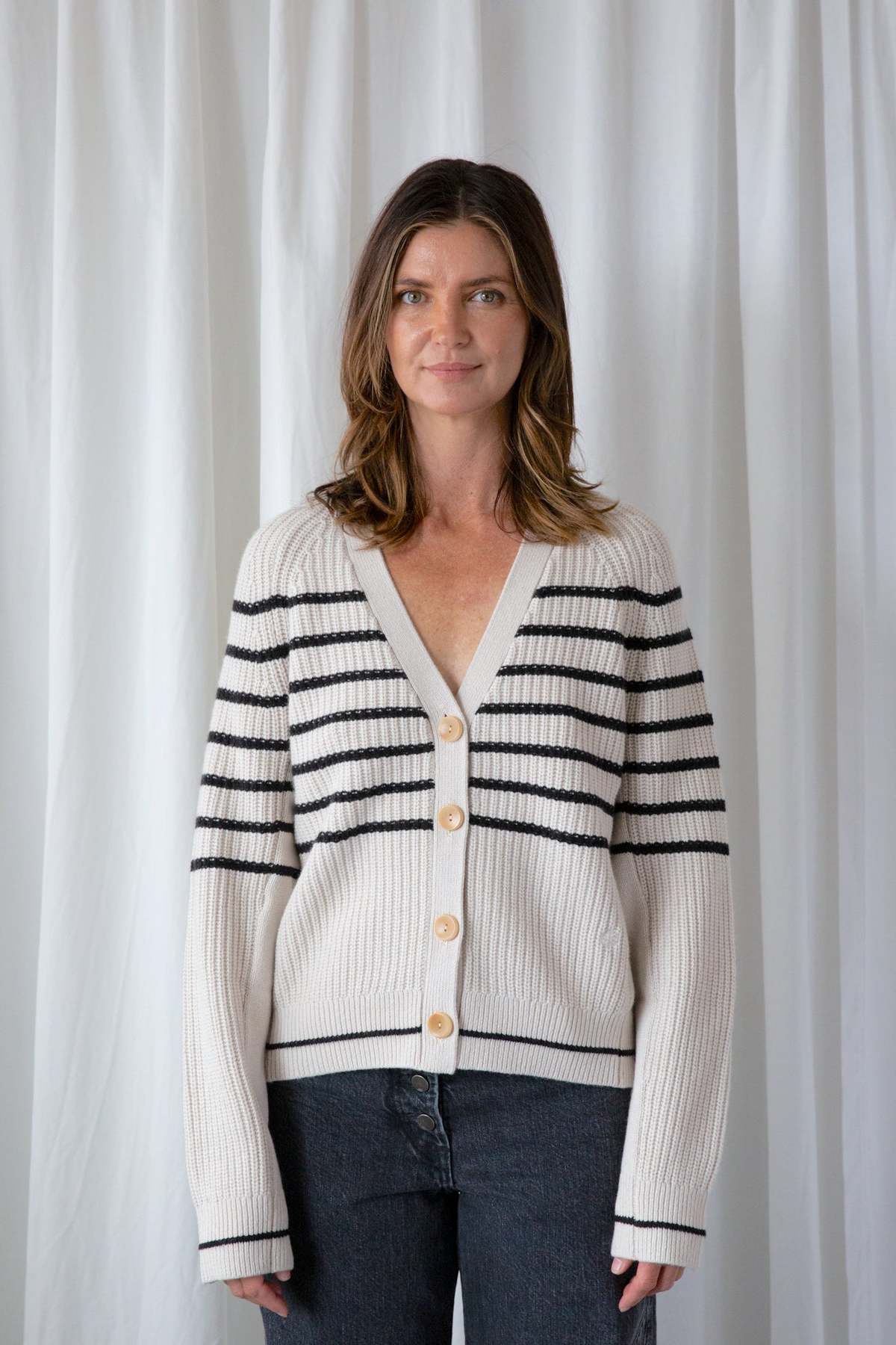 MARIA McMANUS Cocoon Cardigan Black/Crema Stripe Garmentory