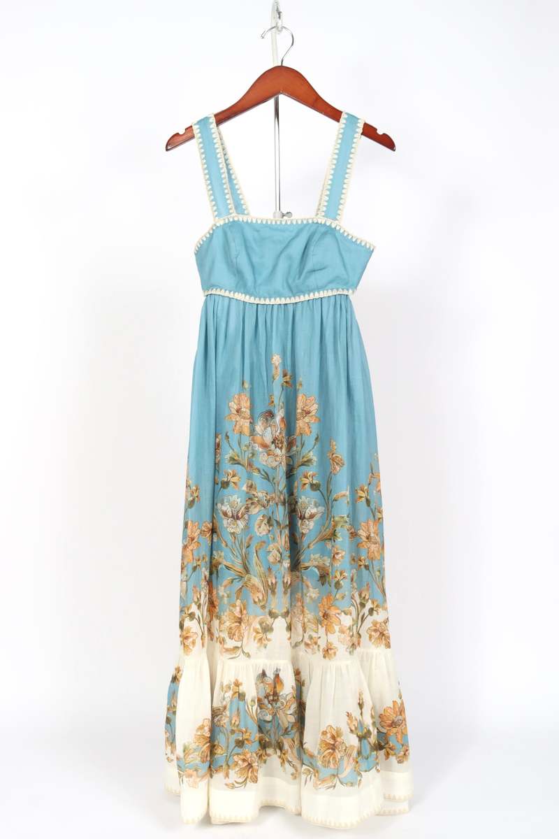 Zimmermann Chintz Tiered Midi Dress - Blue Daisy Floral | Garmentory