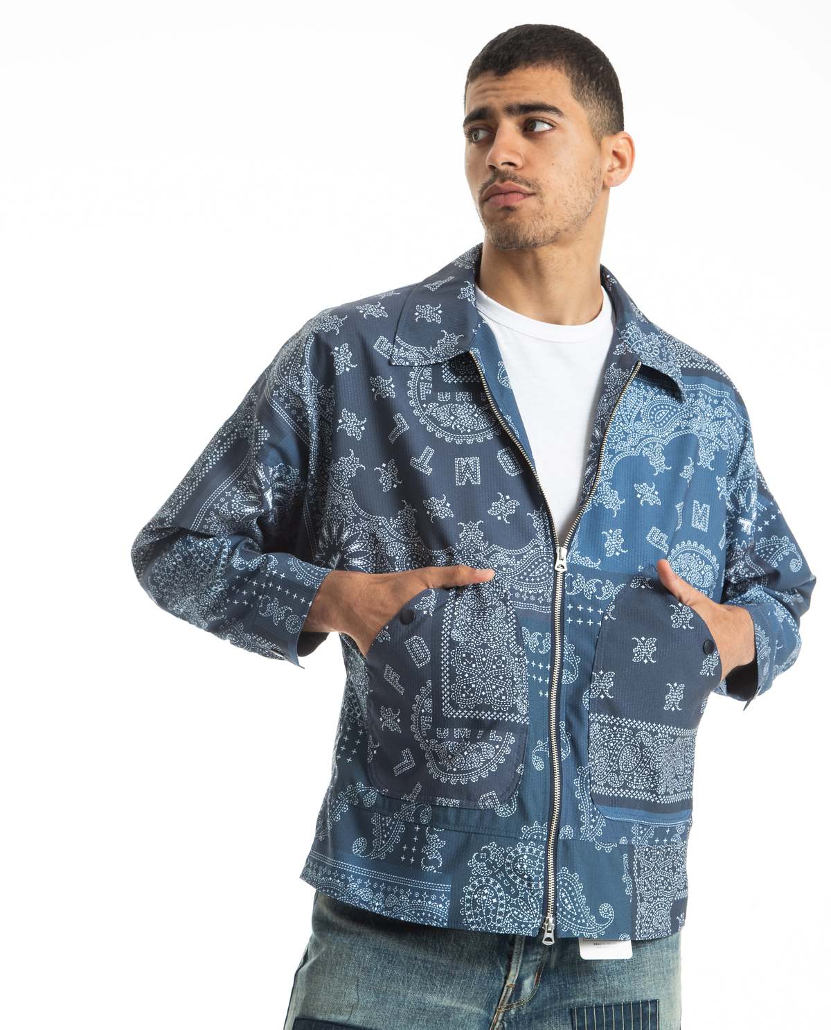 FDMTL Printed Patchwork Jacket - NAVY | Garmentory