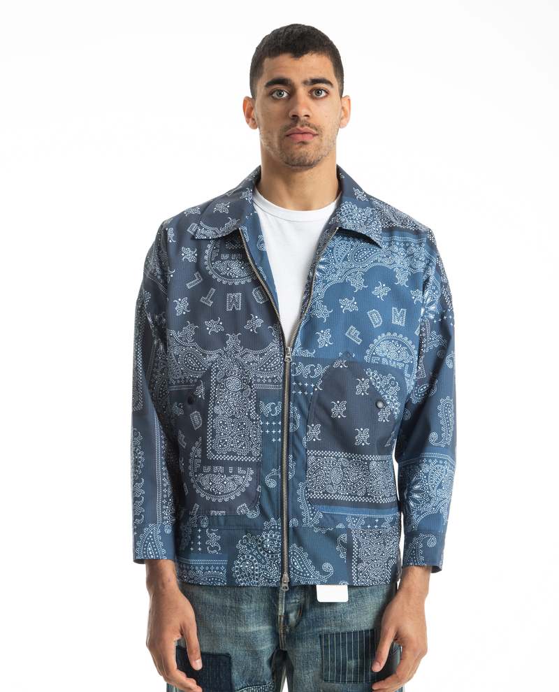 トップス FDMTL patchwork shirt jacket DENIM FDMTL Printed Patchwork Jacket - NAVY | Garmentory