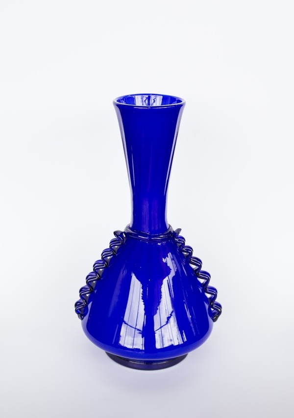 Forage Modern Vintage Large Blue Glass Vase with Ripple Detail Garmentory