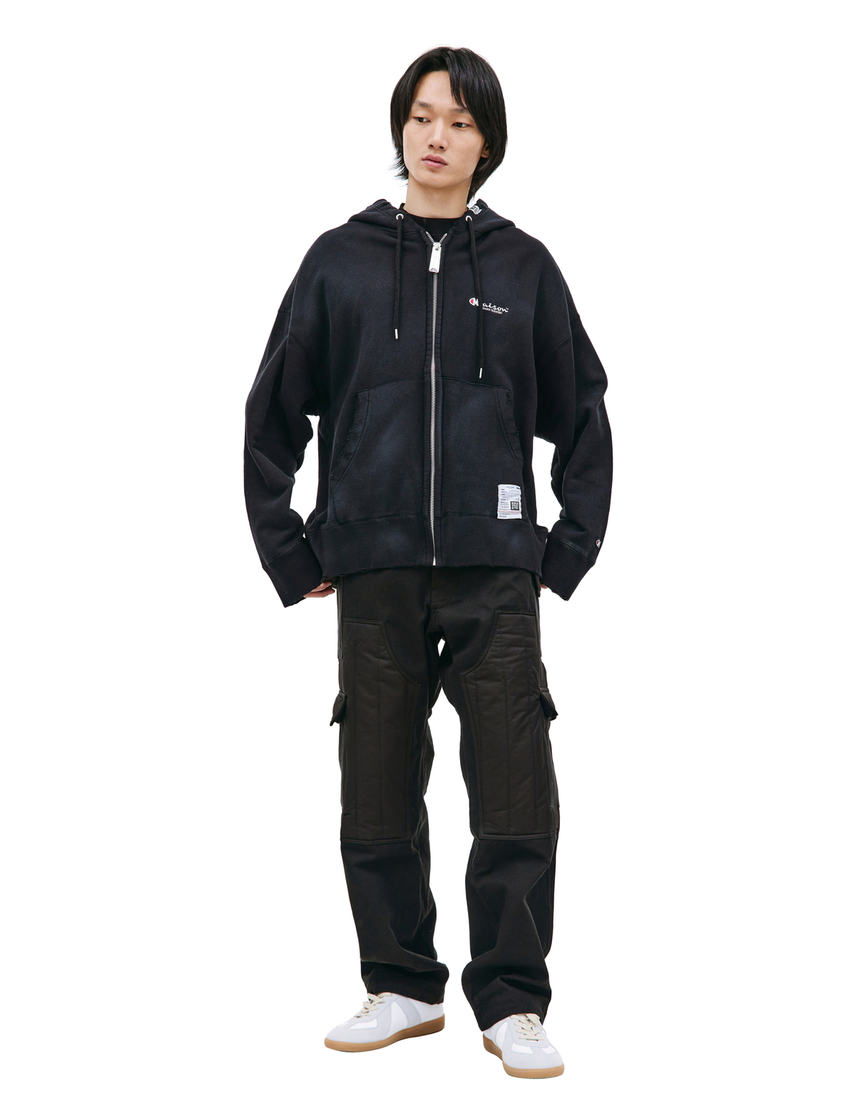 MIHARA YASUHIRO｜HOOD/ZIP-UP (A10HD621 BLACK) Maison MIHARA YASUHIRO Layered zip-up Hoodie | Black | FARFETCH
