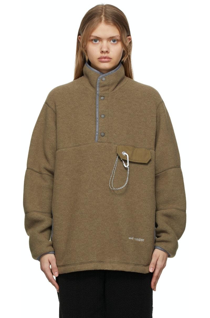 and wander Khaki Wool Fleece Pullover Jacket - Beige | Garmentory