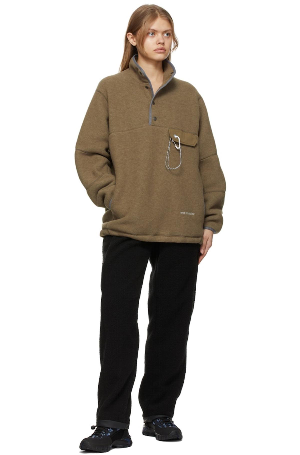 and wander Khaki Wool Fleece Pullover Jacket - Beige | Garmentory