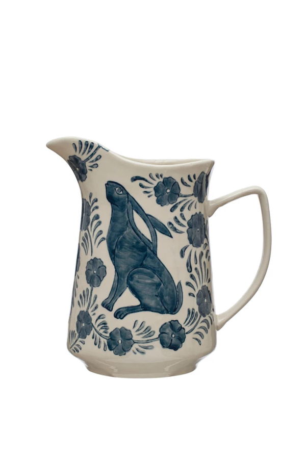 Creative Co-Op Hand-Painted Stoneware Rabbit Pitcher