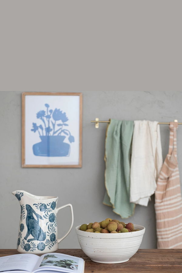 Creative Co-Op Hand-Painted Stoneware Rabbit Pitcher