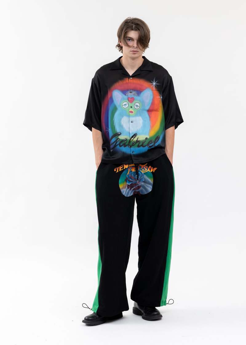 Tender Person Airbrush Gabriel Silk Shirt - Black Multi | Garmentory