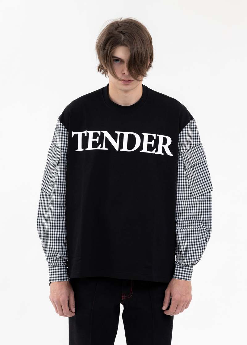 TENDER PERSON GINGHAM LONG TEE - BLACK | Garmentory