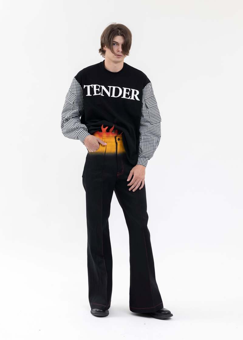 TENDER PERSON GINGHAM LONG TEE - BLACK | Garmentory