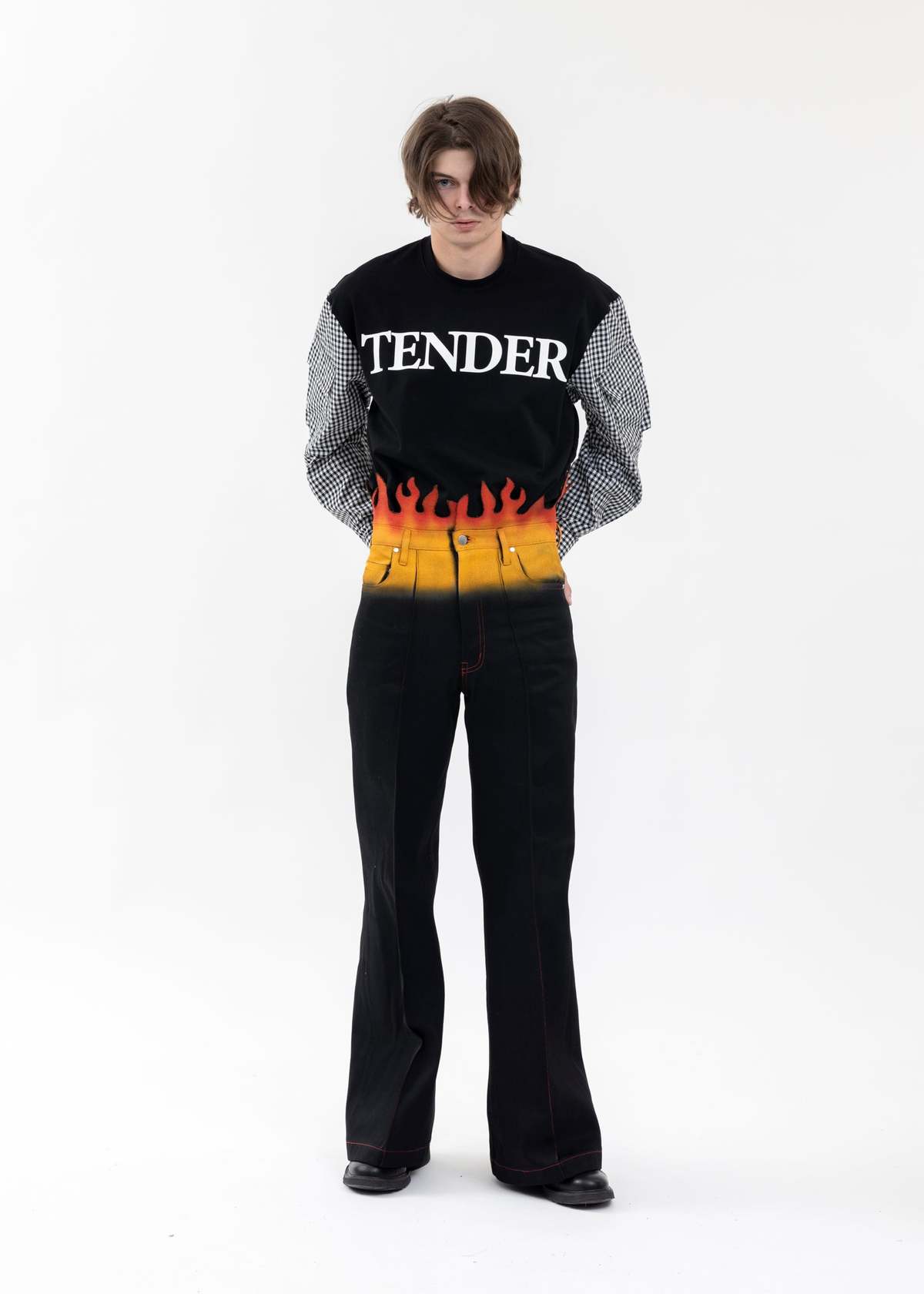 TENDER PERSON WAIST FLAME PANTS - BLACK | Garmentory