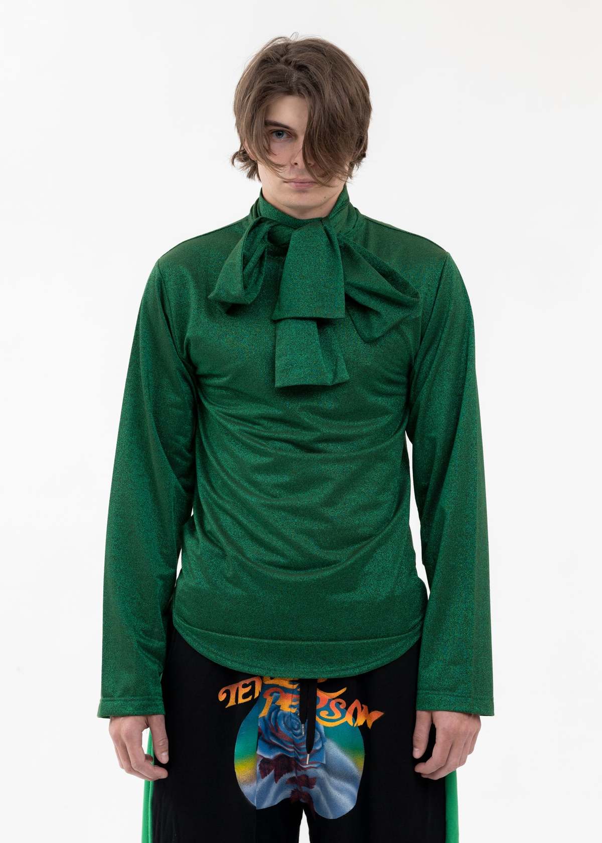 TENDER PERSON TIE COLLER GLITTER SHIRT - GREEN | Garmentory