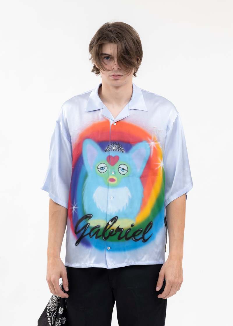 TENDER PERSON PURPLE AIRBRUSH GABRIEL SILK SHIRT - White | Garmentory