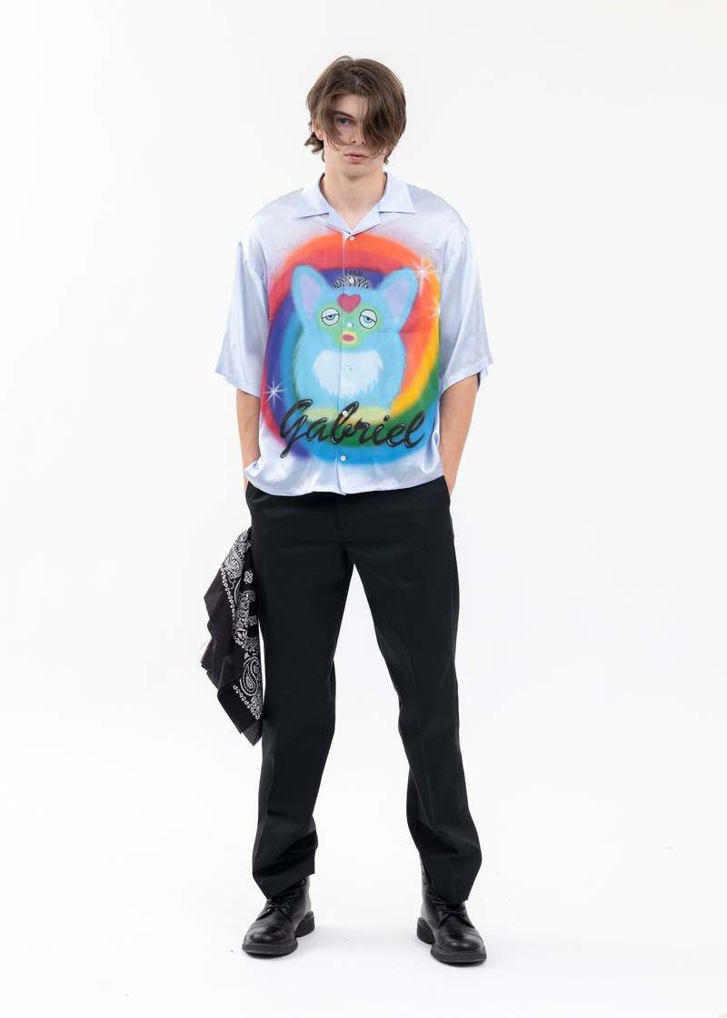 TENDER PERSON PURPLE AIRBRUSH GABRIEL SILK SHIRT - White | Garmentory
