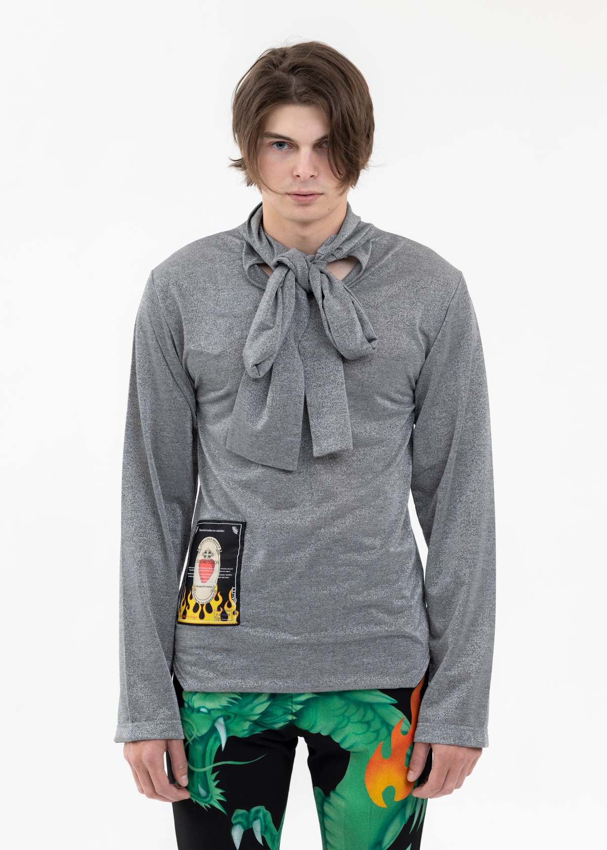 TENDER PERSON SILVER TIE COLLER GLITTER SHIRT - Silver | Garmentory