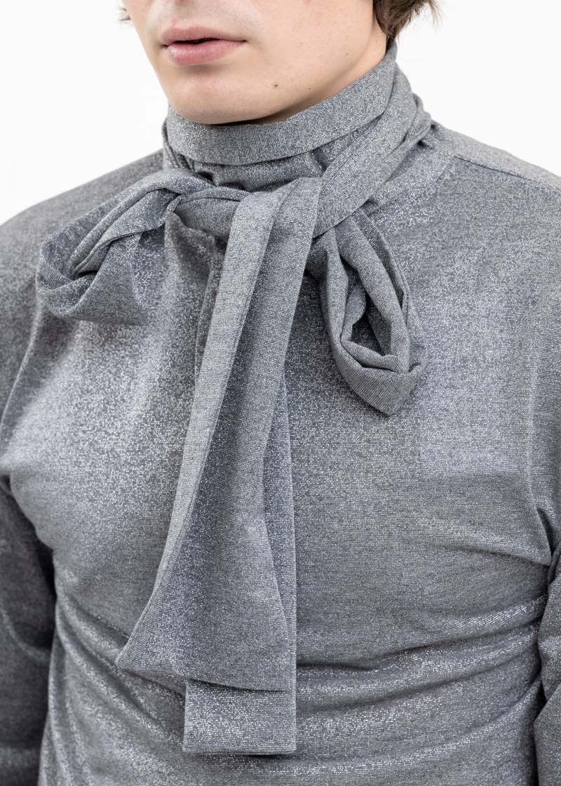 TENDER PERSON SILVER TIE COLLER GLITTER SHIRT - Silver | Garmentory