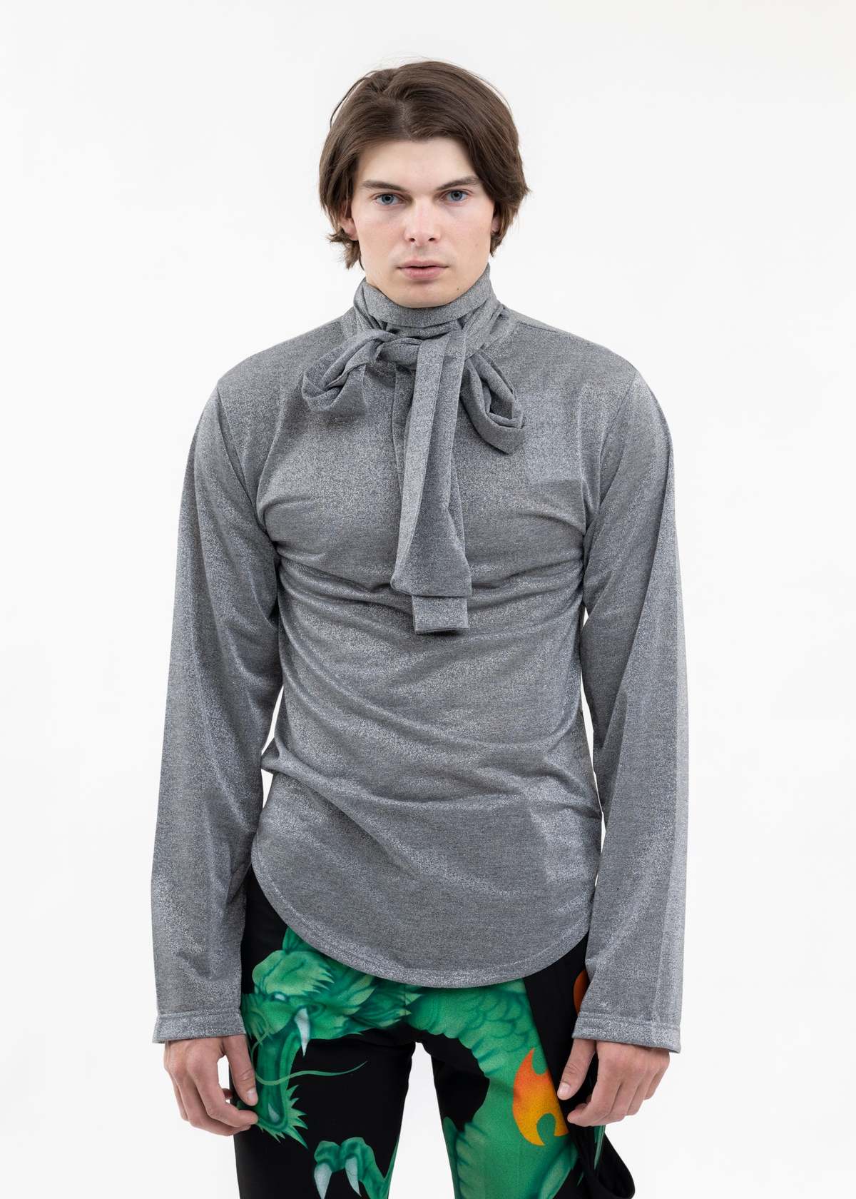 TENDER PERSON SILVER TIE COLLER GLITTER SHIRT - Silver | Garmentory