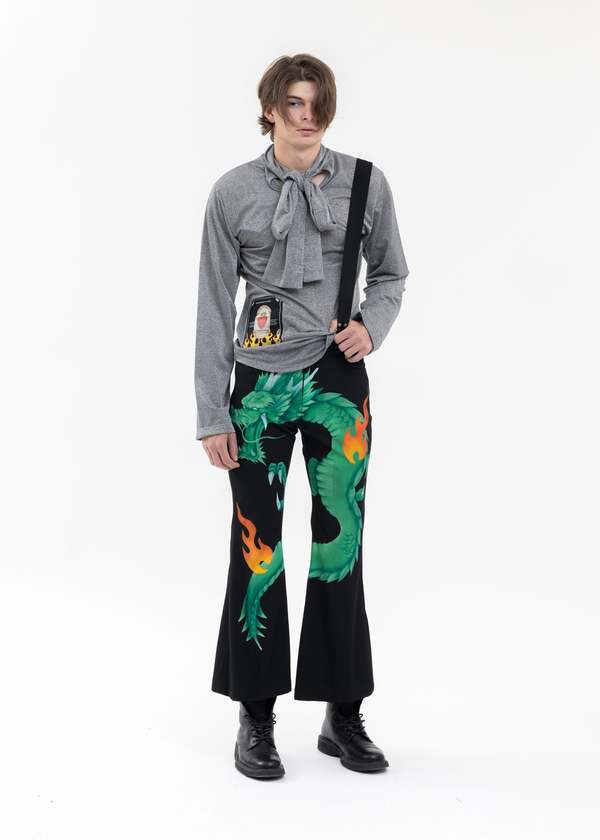 TENDER PERSON SILVER TIE COLLER GLITTER SHIRT - Silver | Garmentory