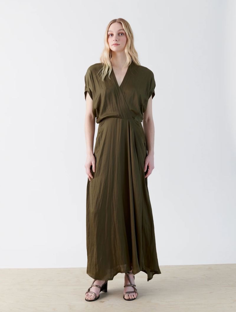 zero + maria cornejo LONG AKI WAVE DRESS - OLIVE