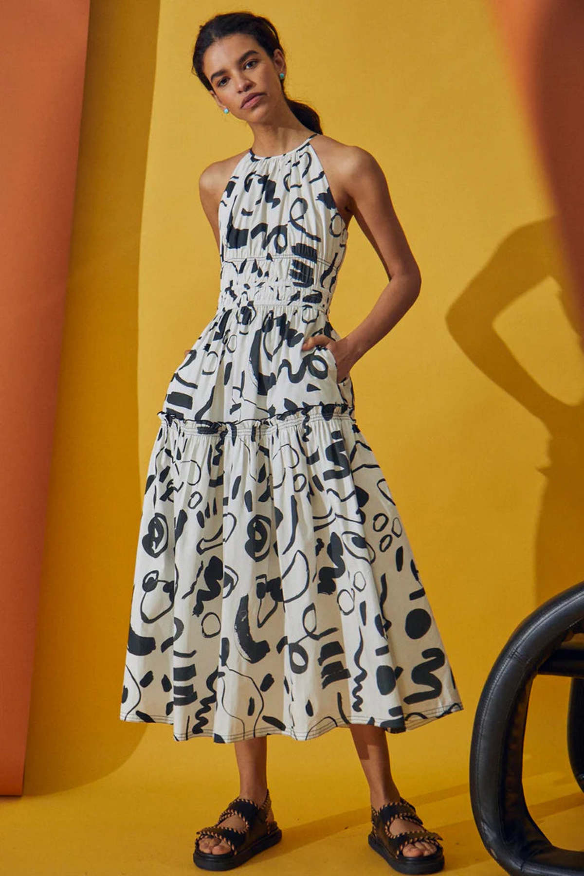 knee length dresses for ladies African Print Fit & Flare Corset Midi Dress