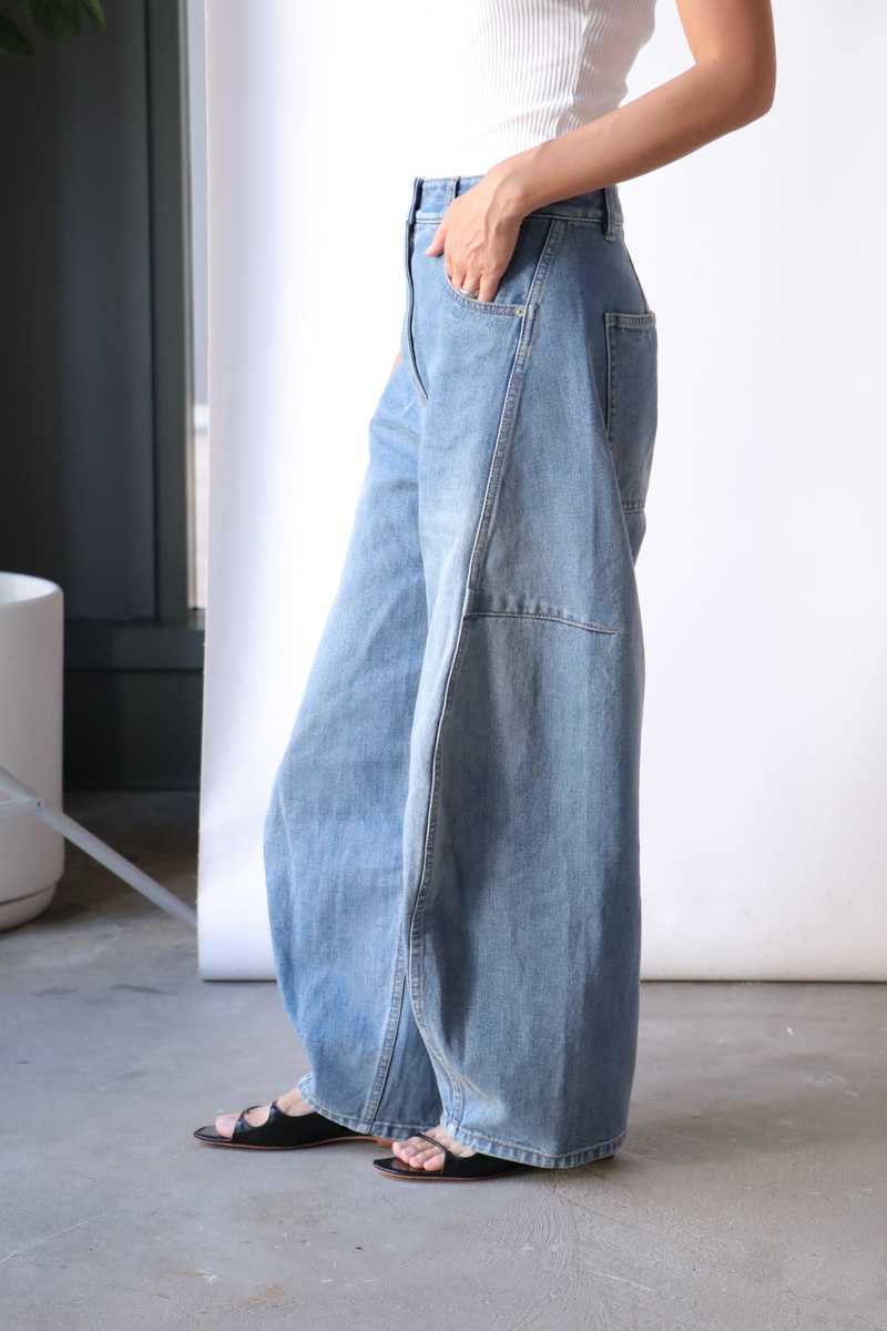 Tibi Classic Petite Wash Denim Sid Jean - Classic Blue