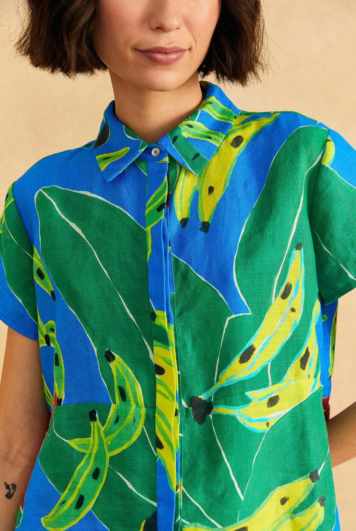 Cotton Short Sleeve Jack Shirt - Banana Leaves main image 1