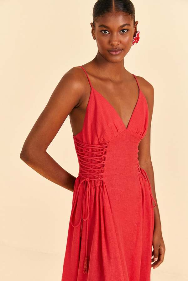Farm Rio SLEVELESS MIDI DRESS - RED