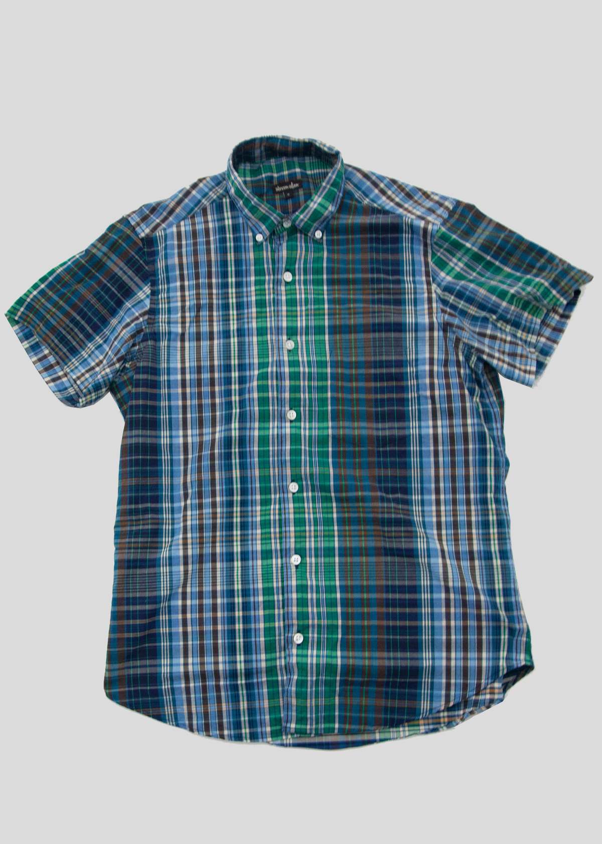 Steven Alan Short Sleeve Single Needle Shirt - Blue Madras