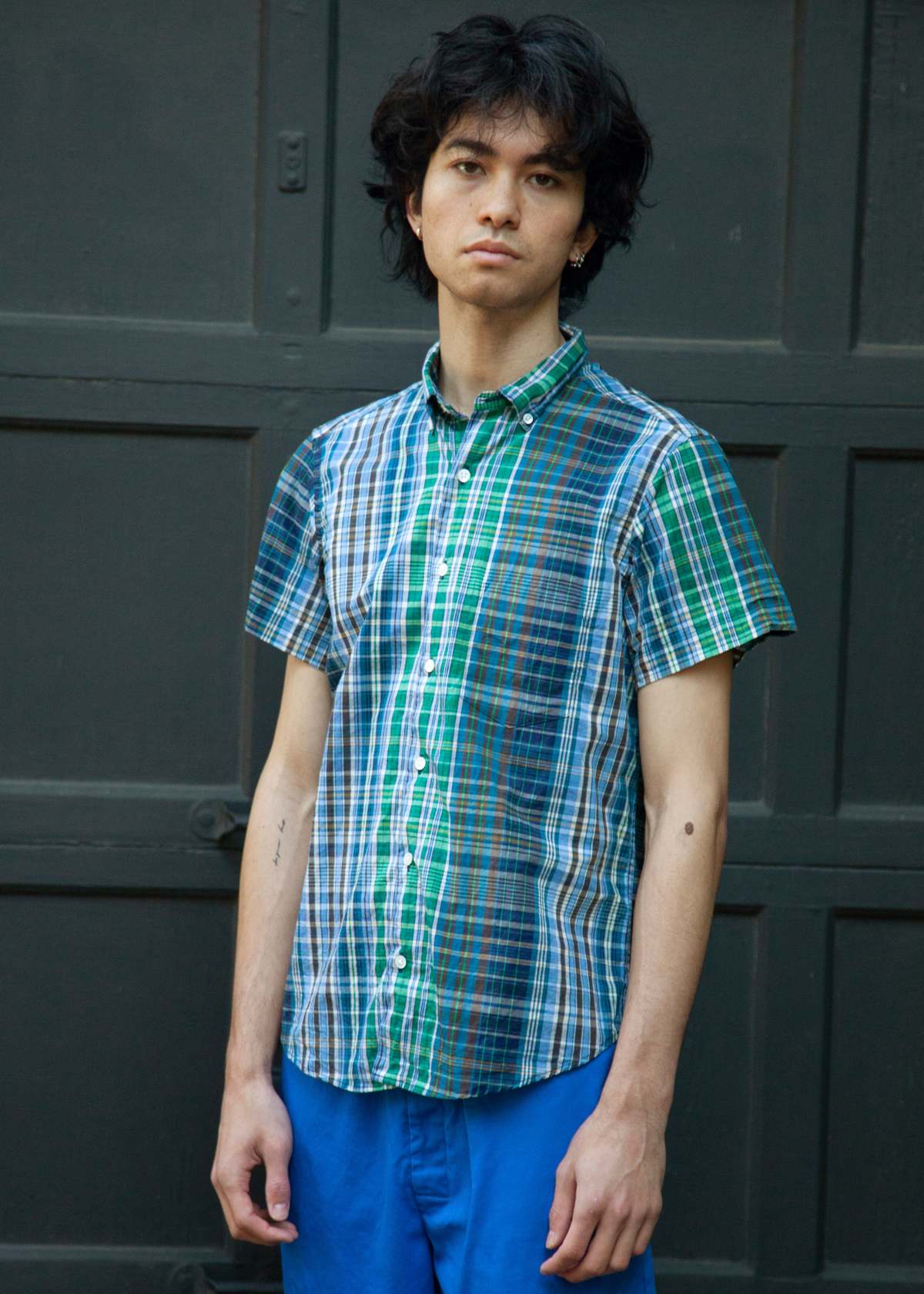 Steven Alan Short Sleeve Single Needle Shirt - Blue Madras