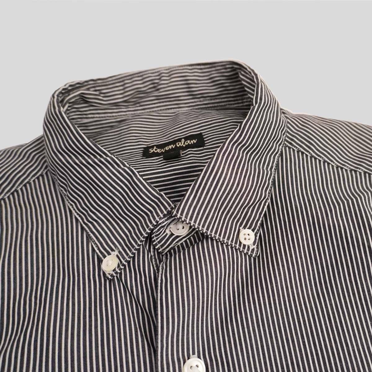 Steven Alan Single Needle Shirt Regimented BW Stripe Garmentory