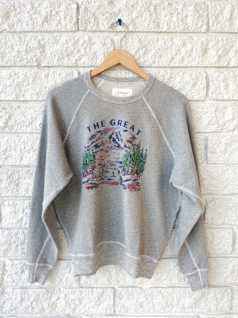 The THE COLLEGE SWEATSHIRT W/ WOODSY TRAIL GRAPHIC VARSITY GREY